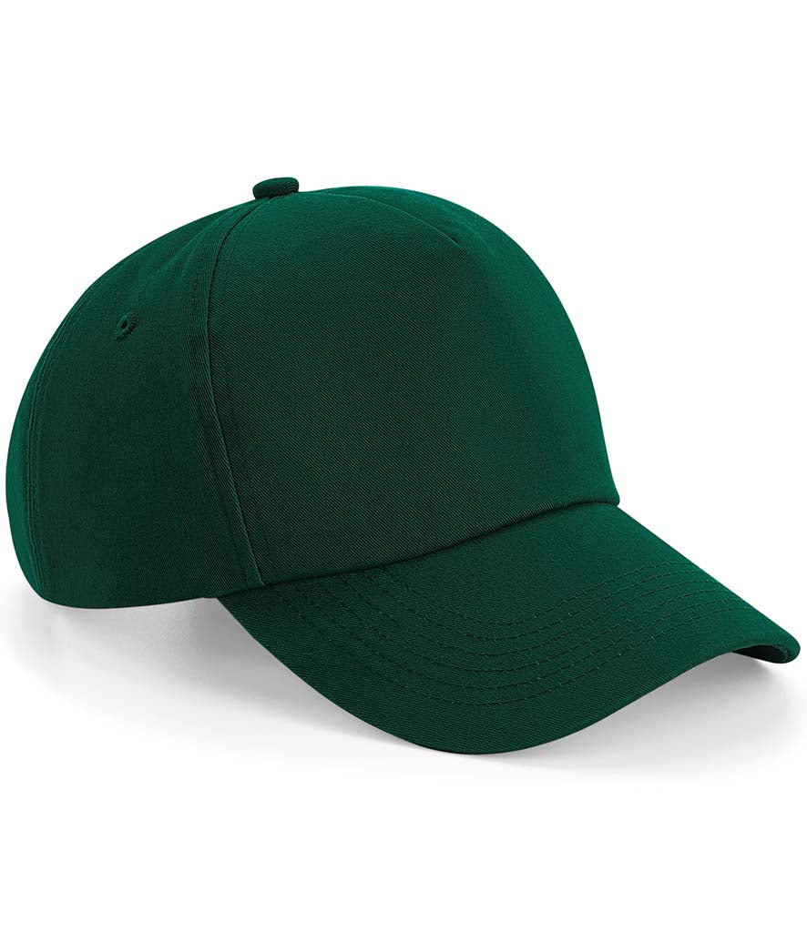 Classic bottle green baseball cap ready for UK personalised workwear embroidery.