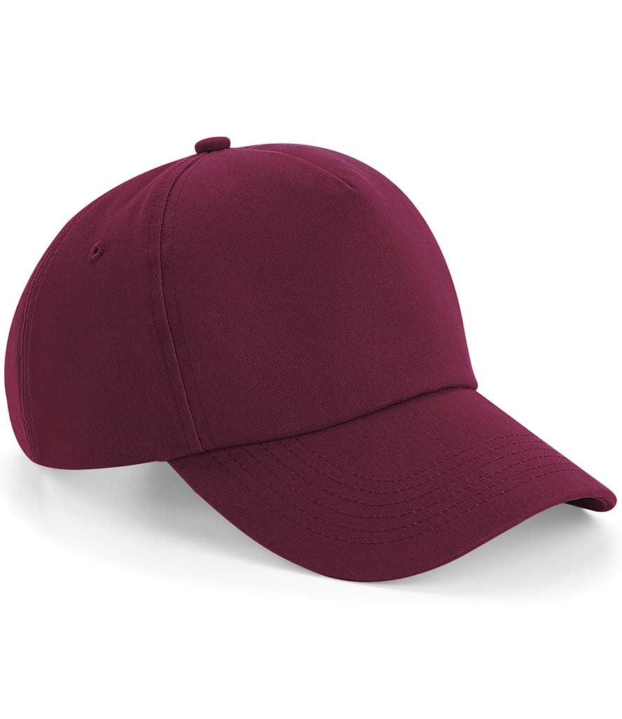 Adjustable burgundy baseball cap ready for personalised embroidery in the UK.