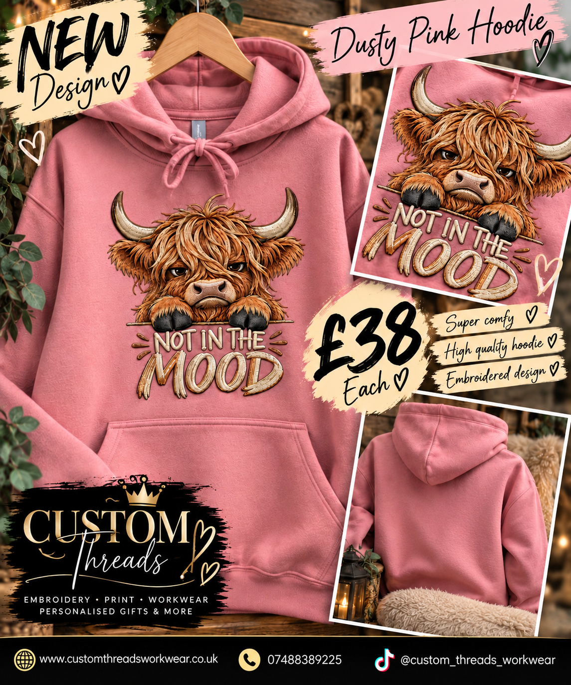 Not in the Mood Highland Cow Hoodie