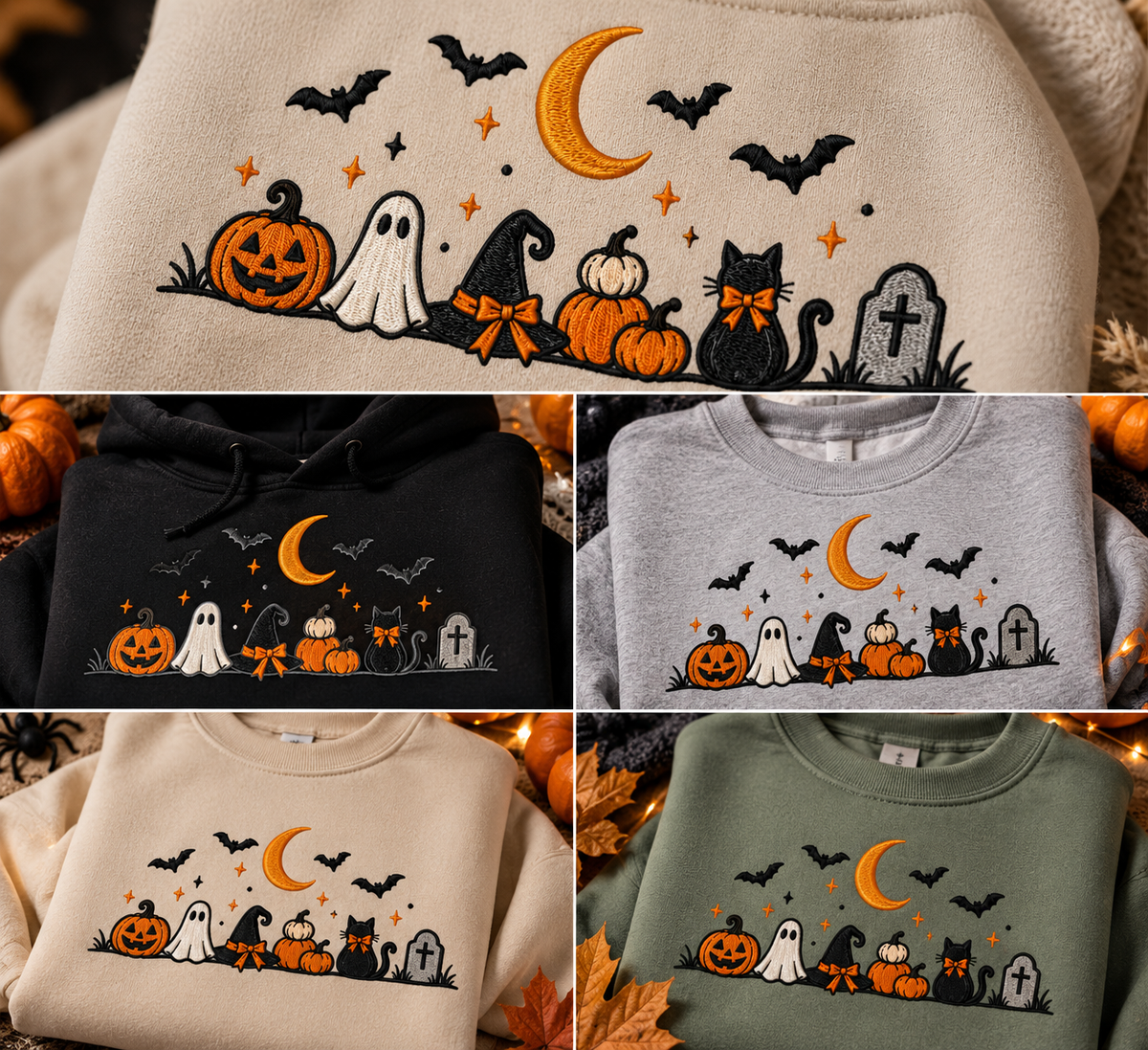 Halloween Moon & Friends Embroidered Hoodie
