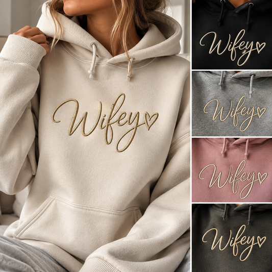 Wifey Heart Embroidered Hoodie